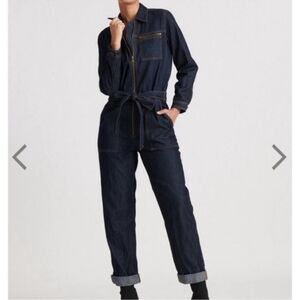 Lucky Brand Denim Utility Cargo Boiler Suit Jean Pants Jumpsuit Large Workwear